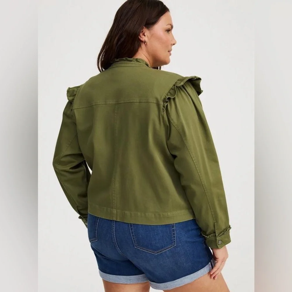 Torrid Olive Green Ruffle Women's Jacket - Picture 3 of 5